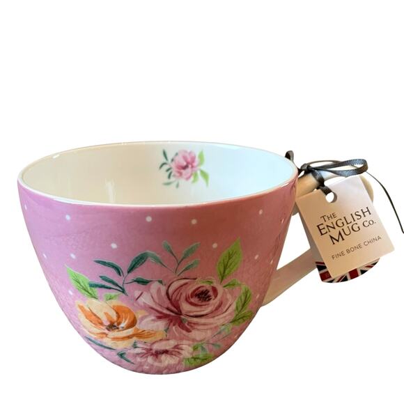 English Mug Co Fine China Pink Floral Coffee Mug Tea Cup 12oz Set of 2 New - Picture 10 of 15